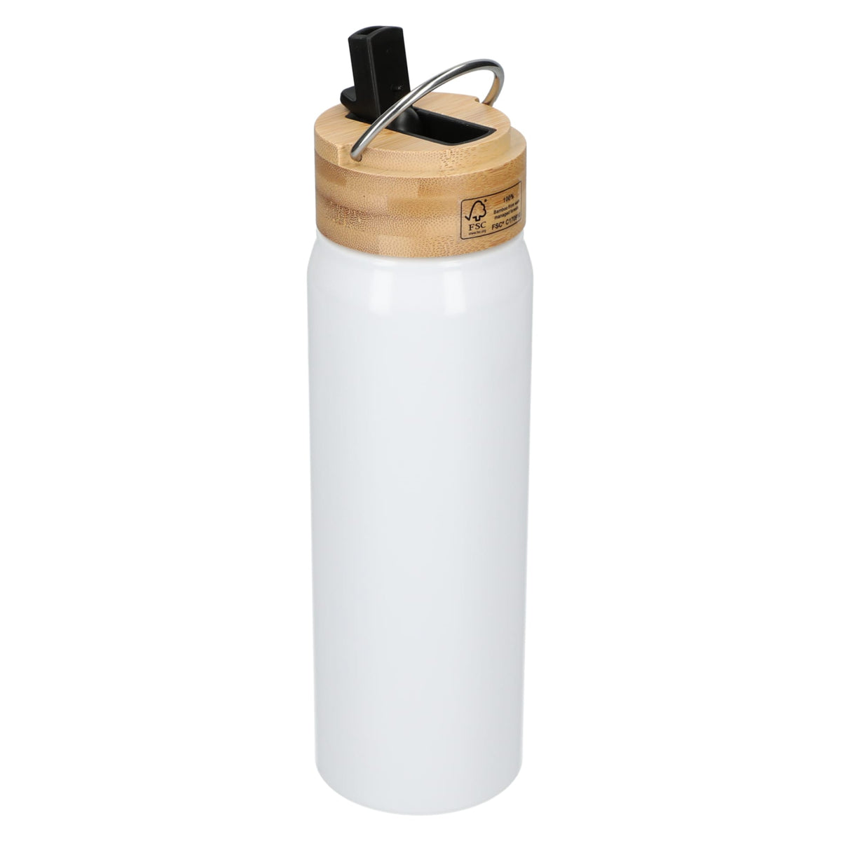 White Billy 26oz Aluminum Bottle w/ FSC® Bamboo Lid plain