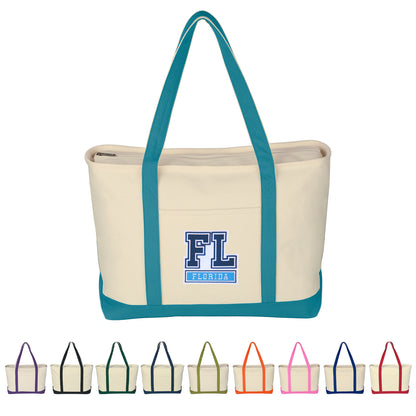LARGE HEAVY COTTON CANVAS BOAT TOTE BAG WITH TACKLE TWILL PATCH