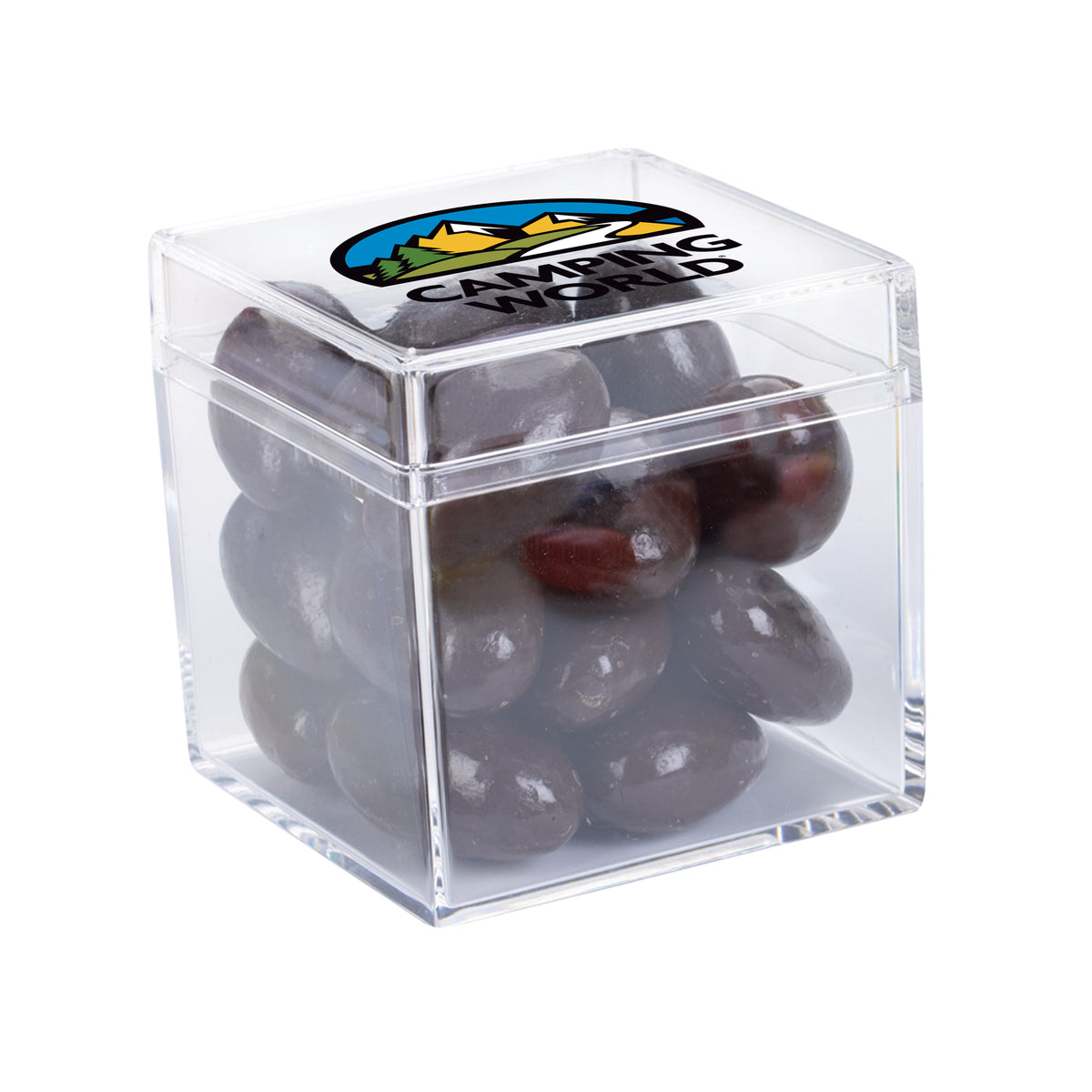 CANDY CUBE SHAPED ACRYLIC CONTAINER WITH CANDY